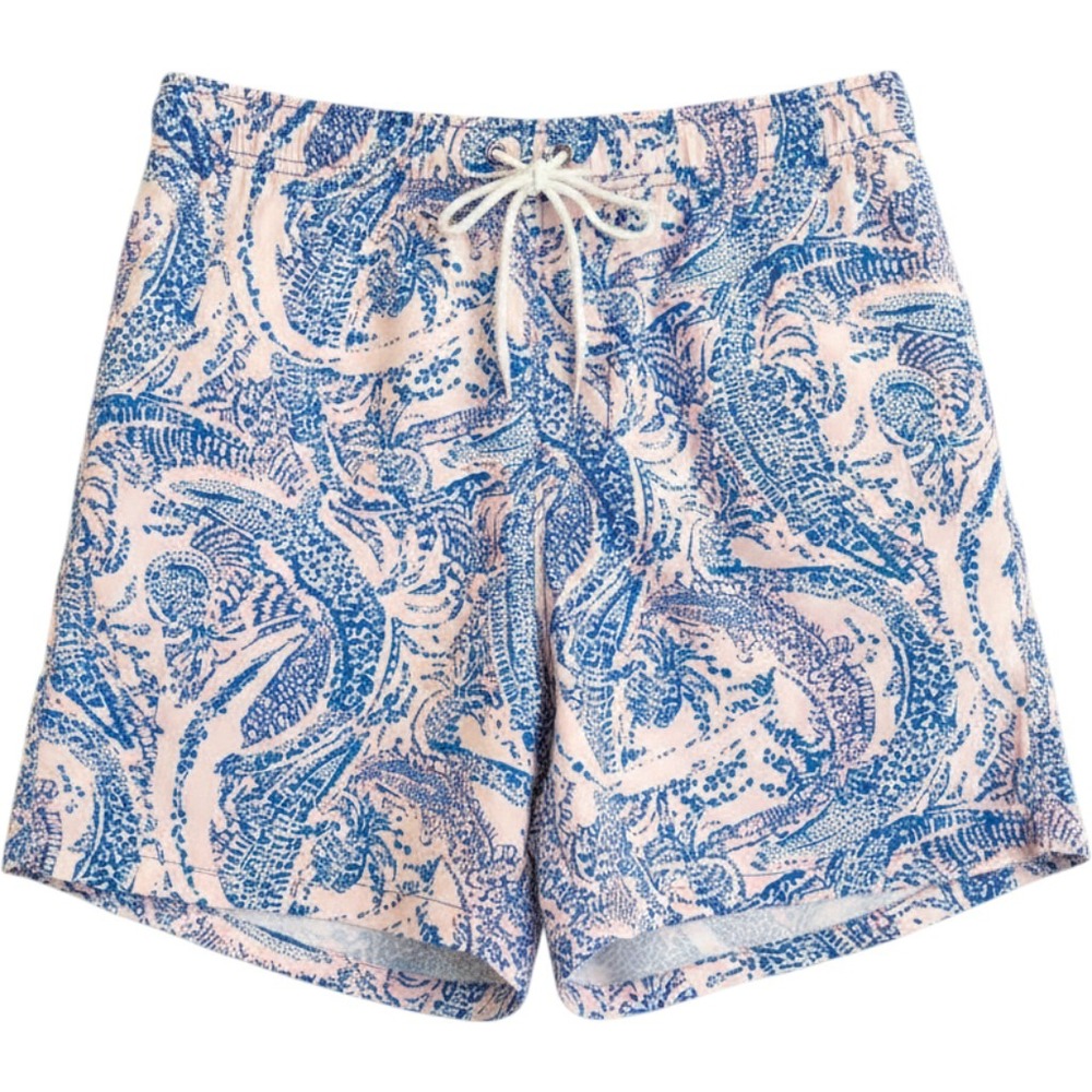 Lilly Pulitzer Capri Swim Trunks Men L Blue Pink Crocodile Print Board Shorts 6"